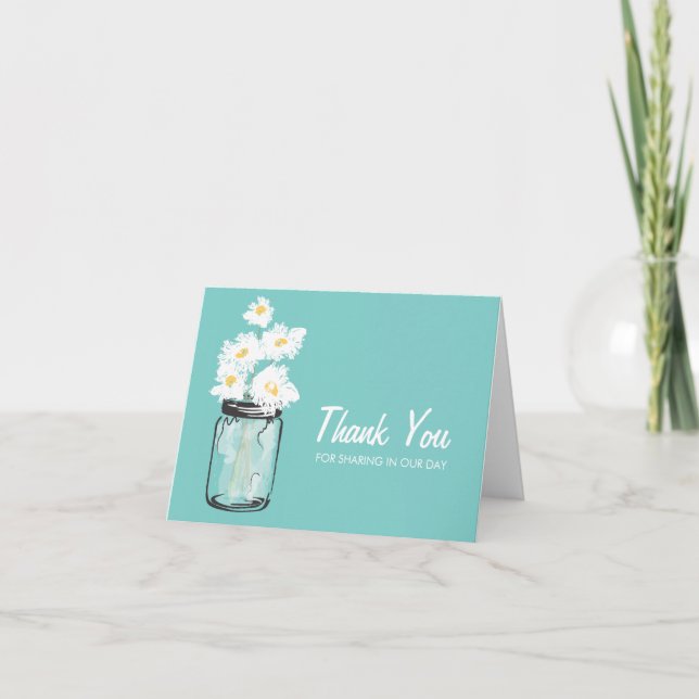 Mason Jar filled with White Daisies Thank You Card (Front)