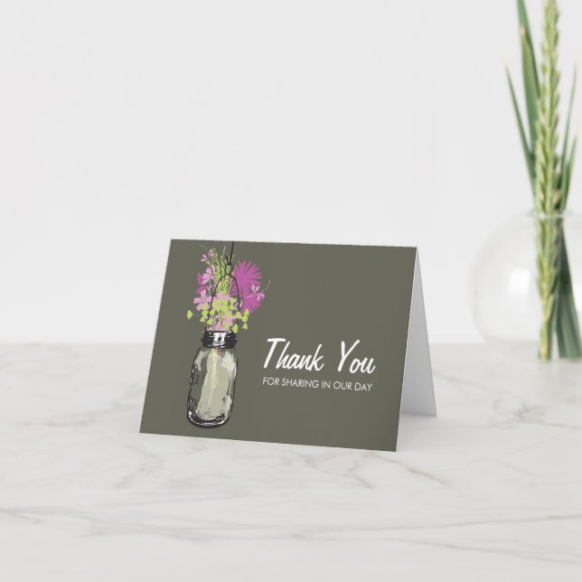 Mason Jar filled with Wilflowers Thank You Card (Front)