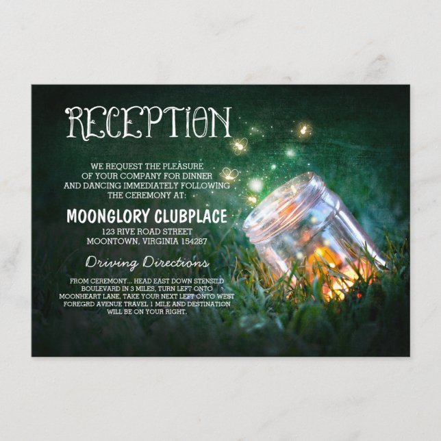 mason jar fireflies evening wedding reception enclosure card (Front)