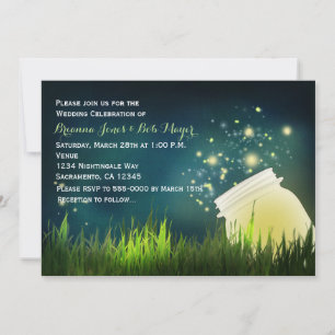 Mason Jar & Fireflies Night Wedding Invitation
