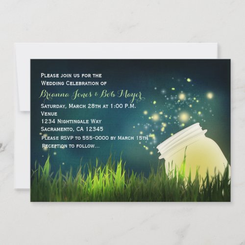 Mason Jar  Fireflies Night Wedding Invitation