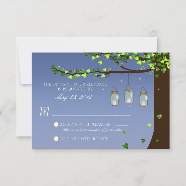 Mason Jar Fireflies Oak Tree RSVP Card (Front)