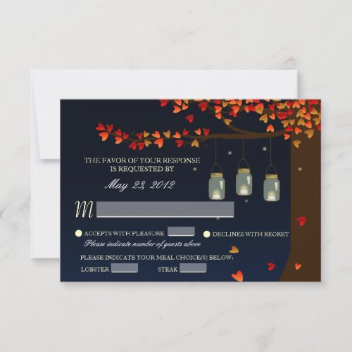 Mason Jar Fireflies Oak Tree RSVP [Meal Options] Invitations