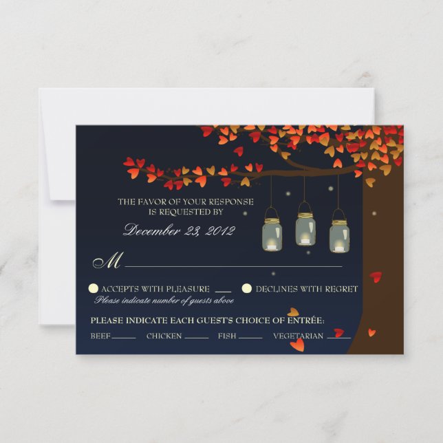 Mason Jar Fireflies Oak Tree RSVP (Meal Options) Card (Front)