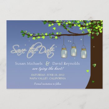 Mason Jar Fireflies Oak Tree Save The Date by InvitationBlvd at Zazzle