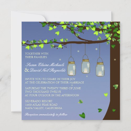 Mason Jar Fireflies Oak Tree Wedding Invite