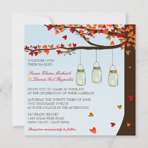 Mason Jar Fireflies Oak Tree Wedding Invite [Day]