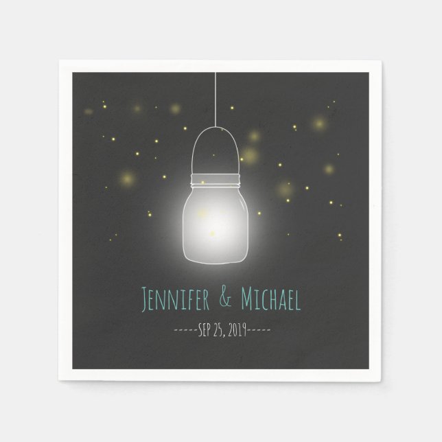 Mason Jar Fireflies Rustic Modern Wedding Paper Napkins (Front)