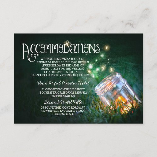 mason jar fireflies wedding accommodations card