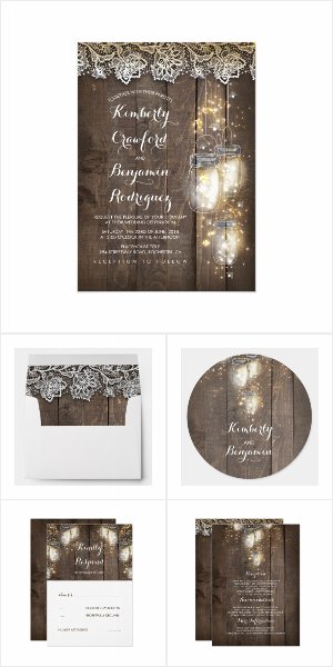 Mason Jar Firefly Lights Wedding Invitation Set