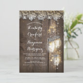 Mason Jar Firefly Lights and Lace Rustic Wedding Invitation (Standing Front)