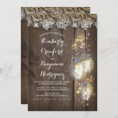 Mason Jar Firefly Lights and Lace Rustic Wedding Invitation (Front/Back)