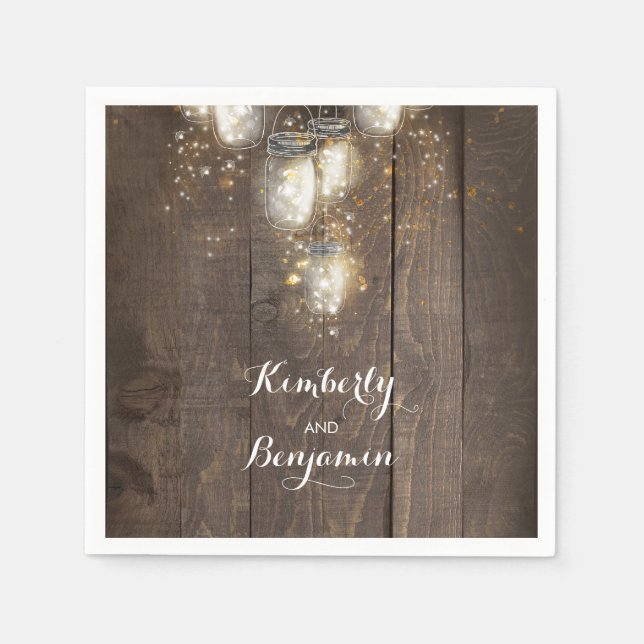 Mason Jar Firefly Lights Rustic Country Napkins (Front)