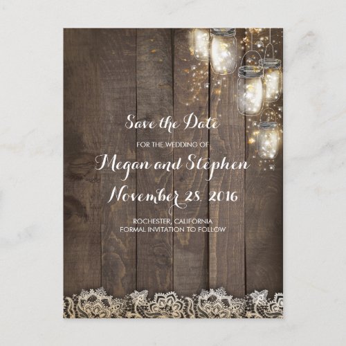 Mason Jar Firefly Lights Save the Date Announcement Postcard