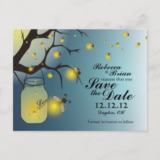 Mason Jar & Firefly Save the Date Postcard A