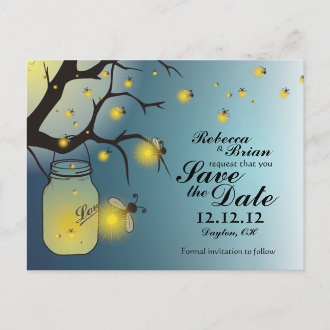 Mason Jar & Firefly Save the Date Postcard A (Front)