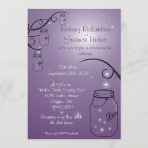 Mason Jar Firefly Wedding Invitation Purple Grape