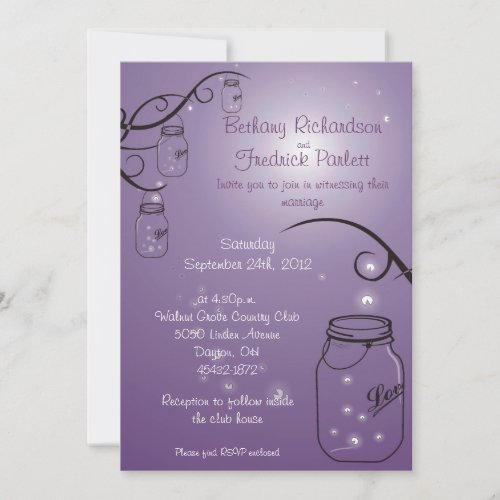 Mason Jar Firefly Wedding Invitation Purple Grape