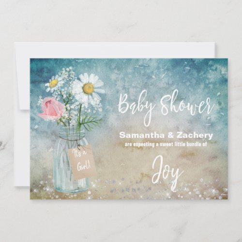 *~* Mason Jar Floral Baby Shower Rustic Watercolor Invitation
