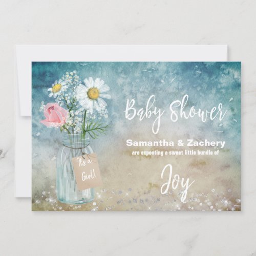  Mason Jar Floral Baby Shower Rustic Watercolor Invitation