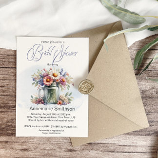 Mason Jar Floral Bouquet Bridal Shower Invitation