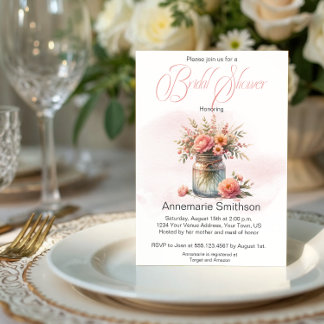 Mason Jar Floral Bouquet Bridal Shower Invitation