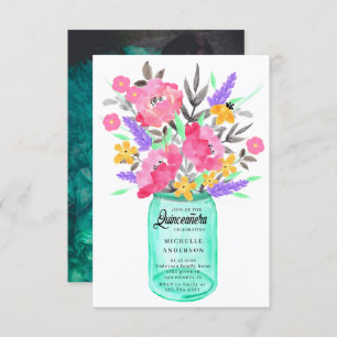 Mason Jar Floral Bouquet Quinceanera Photo Card