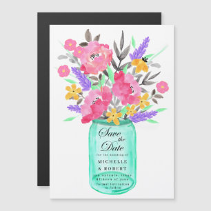Mason Jar Floral Bouquet Save the Date Magnetic Invitation