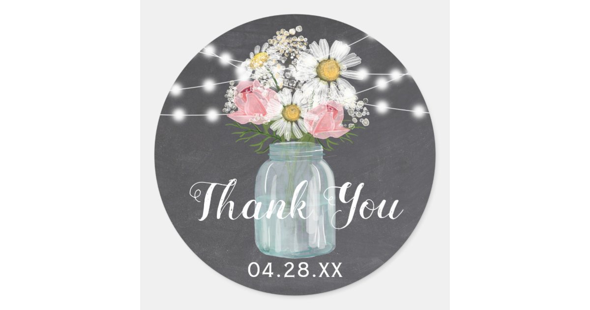 Mason Jar Floral Chalkboard String Light Thank You Classic Round ...