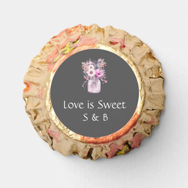 Mason Jar Floral Gray Chocolate Wedding Reese's Peanut Butter Cups (Front)