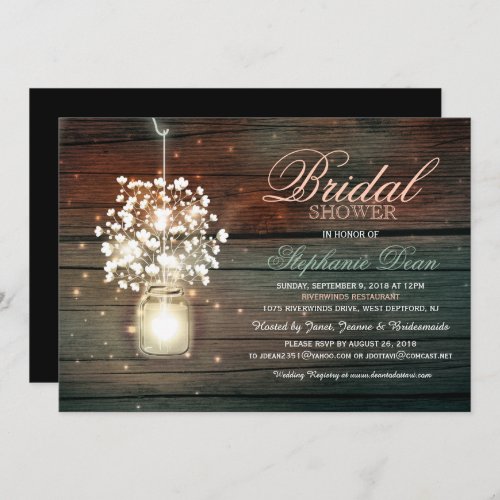 Mason Jar floral rustic bridal shower invitation