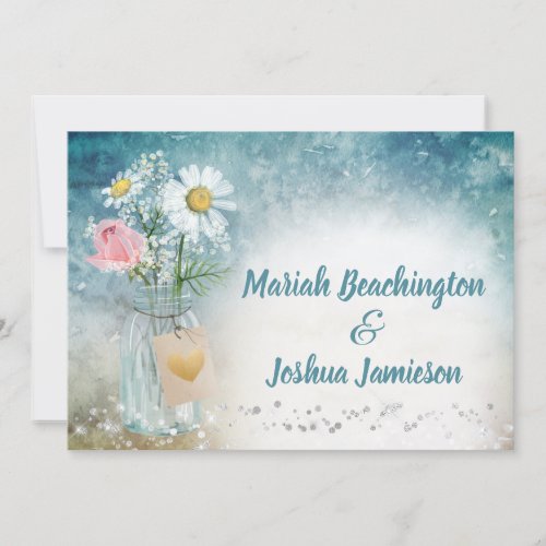  Mason Jar Floral Rustic Watercolor Wedding Invitation