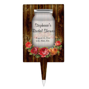 Mason Jar Flower Wreath Bridal Shower Cake Topper