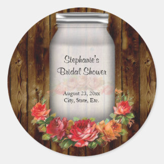 Mason Jar Flower Wreath Bridal Shower Classic Round Sticker