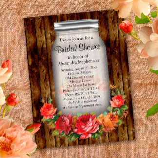 Mason Jar Flower Wreath Bridal Shower Invitation Postcard