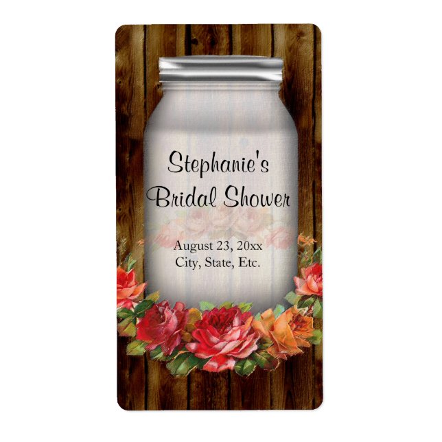 Mason Jar Flower Wreath Bridal Shower Label (Front)