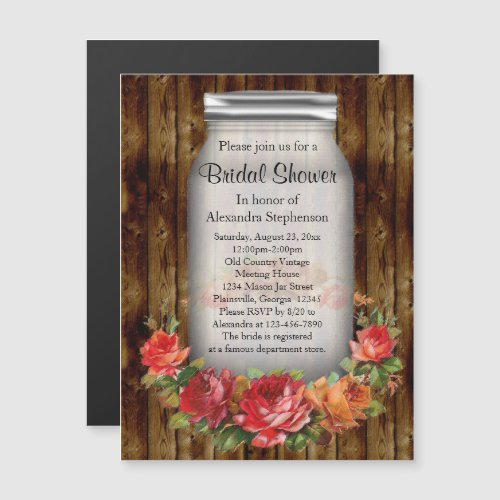 Mason Jar Flower Wreath Bridal Shower Magnetic Invitation