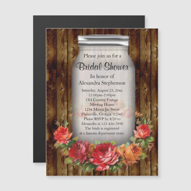 Mason Jar Flower Wreath Bridal Shower Magnetic Invitation (Front/Back)