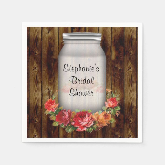 Mason Jar Flower Wreath Bridal Shower Paper Napkins (Front)
