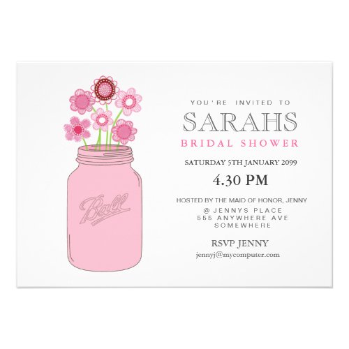 Mason Jar Flowers Bridal Shower Party Invite
