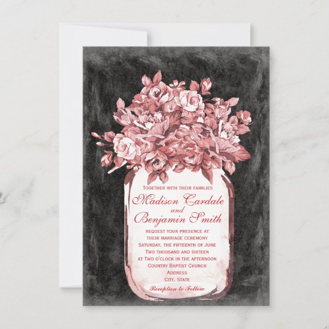 Mason Jar Flowers Chalkboard Wedding Invitations (Front)