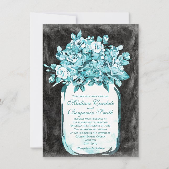 Mason Jar Flowers Chalkboard Wedding Invitations (Front)