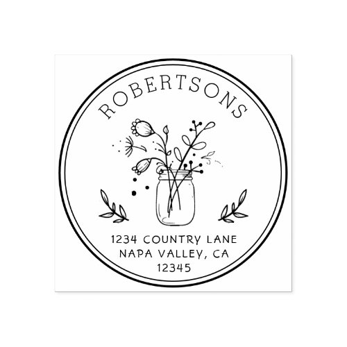 Mason Jar Flowers | Create Your Own Return Address Rubber Stamp Mason Jar Flowers Create Your Own Return Address Rubber Stamp