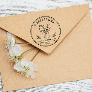 Mason Jar Flowers   Create Your Own Return Address Rubber Stamp