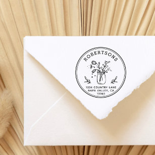 Mason Jar Flowers   Create Your Own Return Address Self-inking Stamp