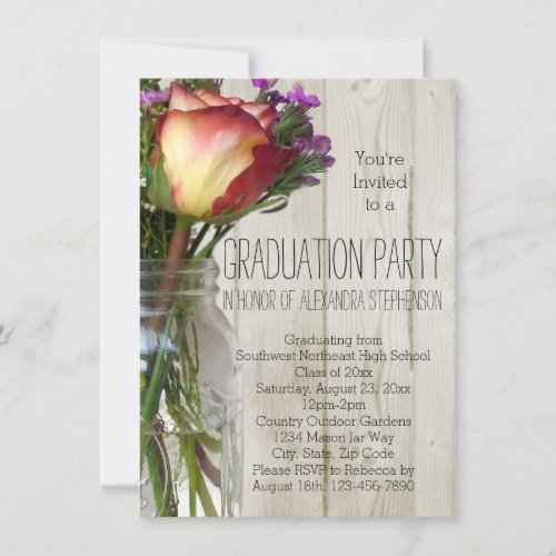 Mason Jar Flowers Graduation Party Personalized Announcement