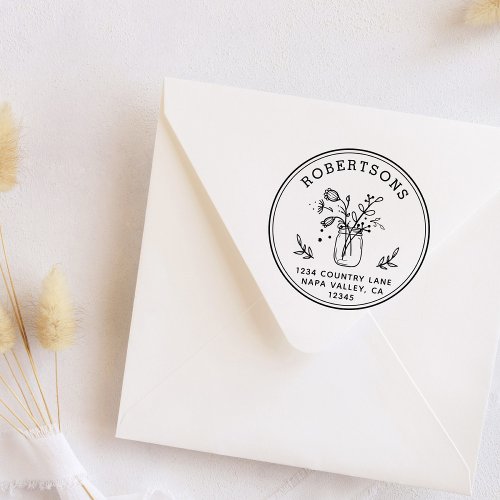 Mason Jar Flowers Return Address Self_inking Stamp