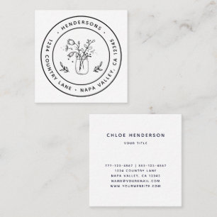 Mason Jar Flowers Round Logo Square Business Card
