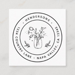 Mason Jar Flowers Round Logo Square Business Card