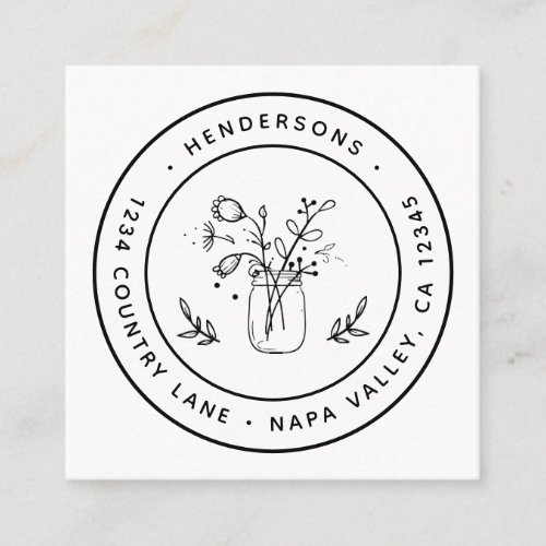 Mason Jar Flowers Round Logo Square Business Card